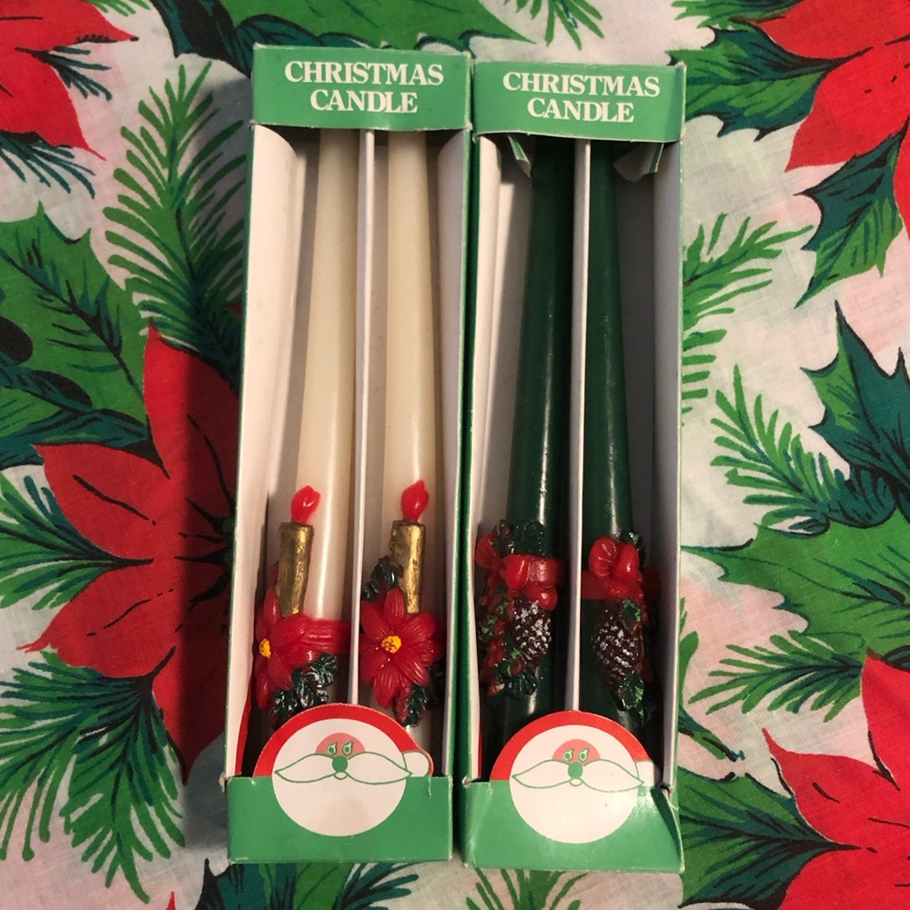 Vintage Christmas Taper Candles 10” Tall Set of 4